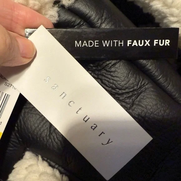 Sanctuary Black Cream Faux Sherpa Trimmed Vegan Leather Vest Medium - Picture 9 of 14